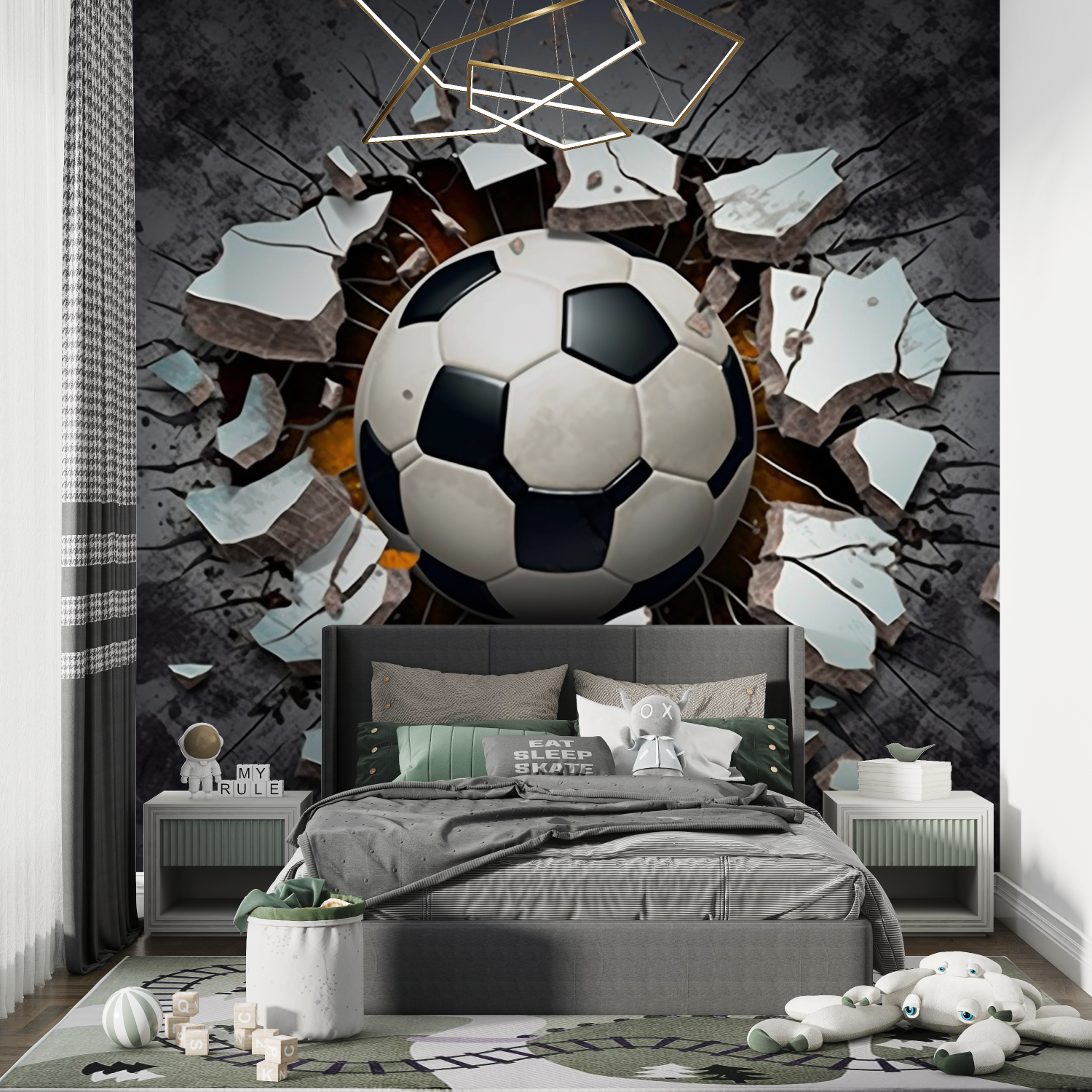 Papier peint 3d foot noir chambre de garcon