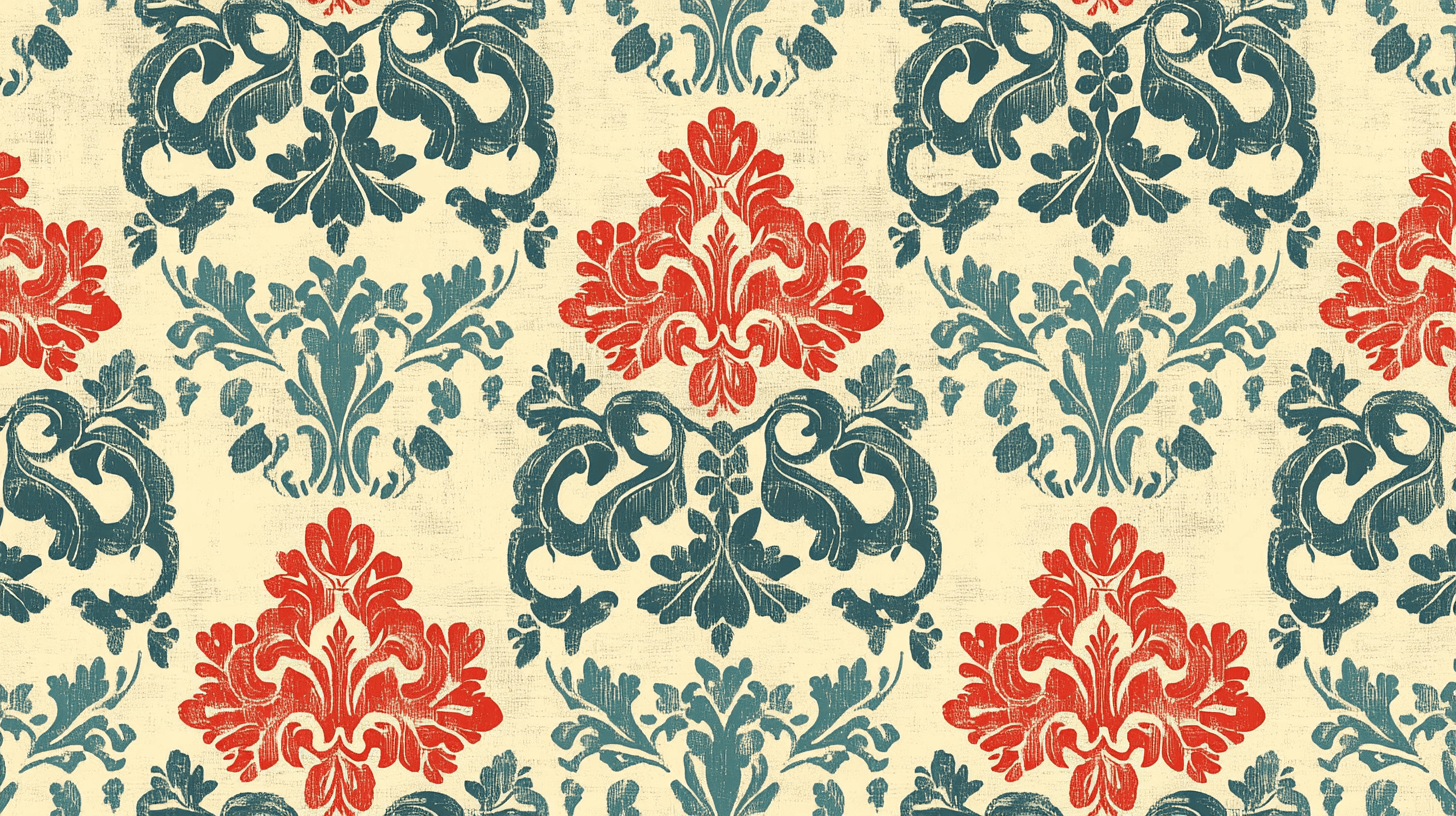 Papier Peint Vintage Rouge Et Turquoise