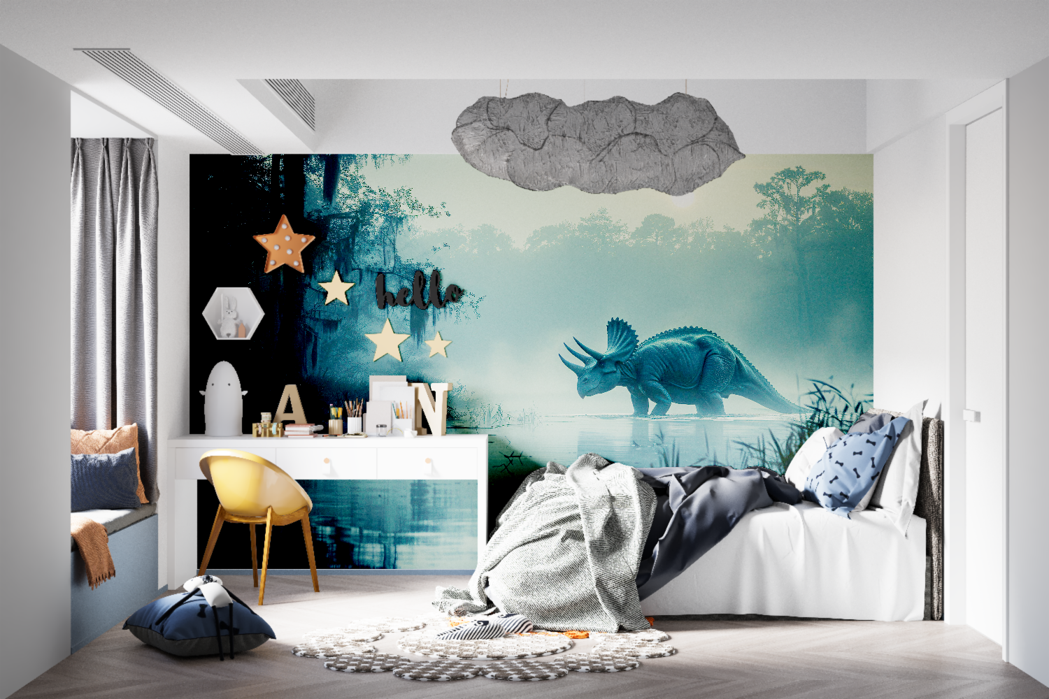 Papier Peint Dinosaure Embrumé - tapisseries murale