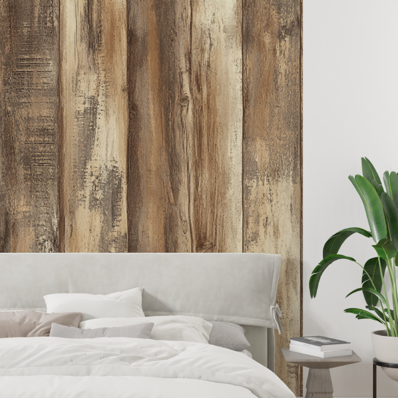 Papier peint trompe loeil imitation bois tapisserie tendance