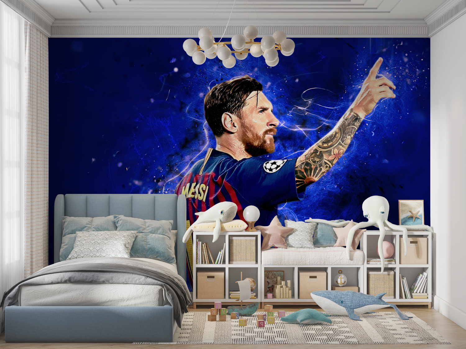 Papier peint messi bleu panoramique garcon