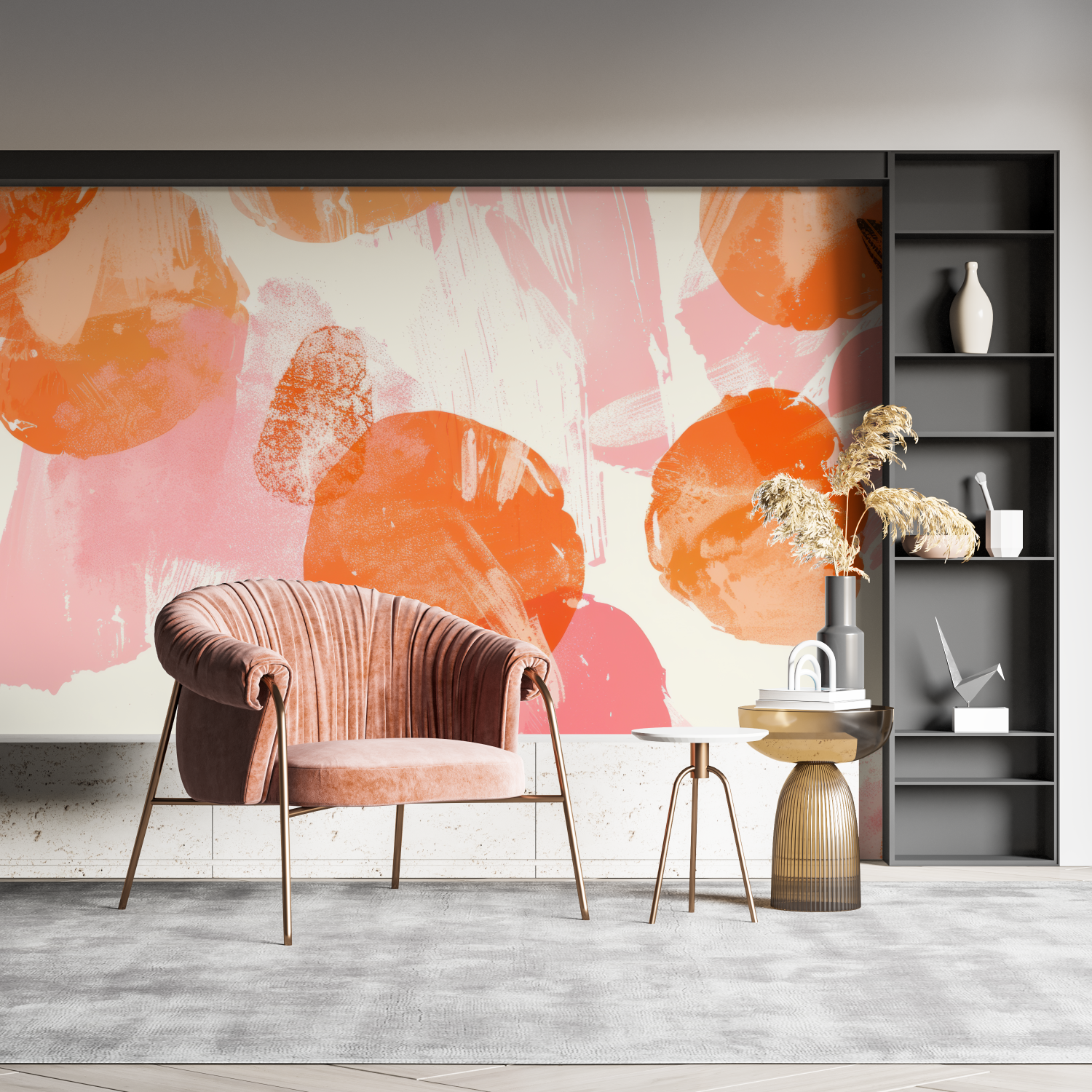 Papier Peint Motifs Rose Orange - pano mural