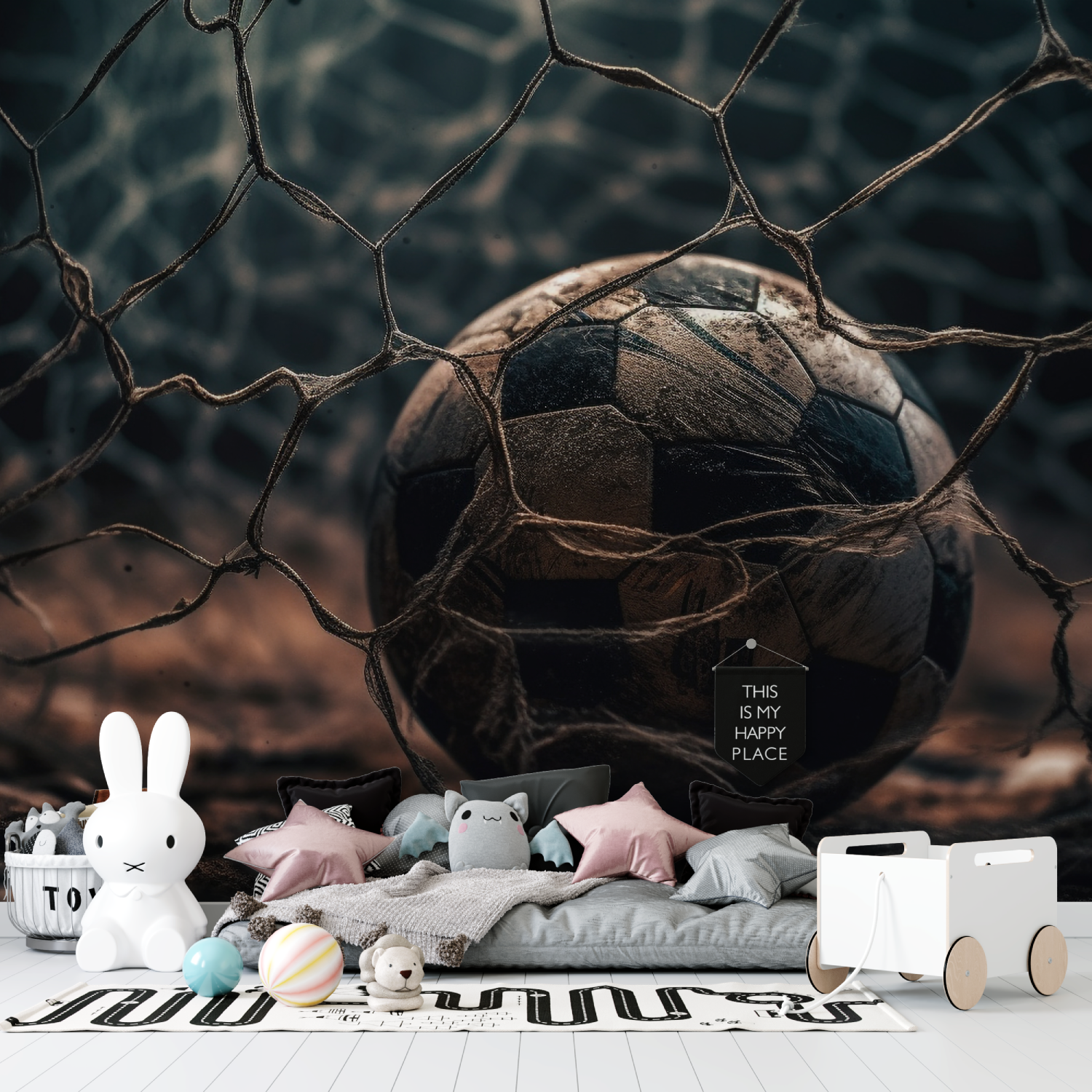 Papiers peint ballon de foot noir tapisserie garcon