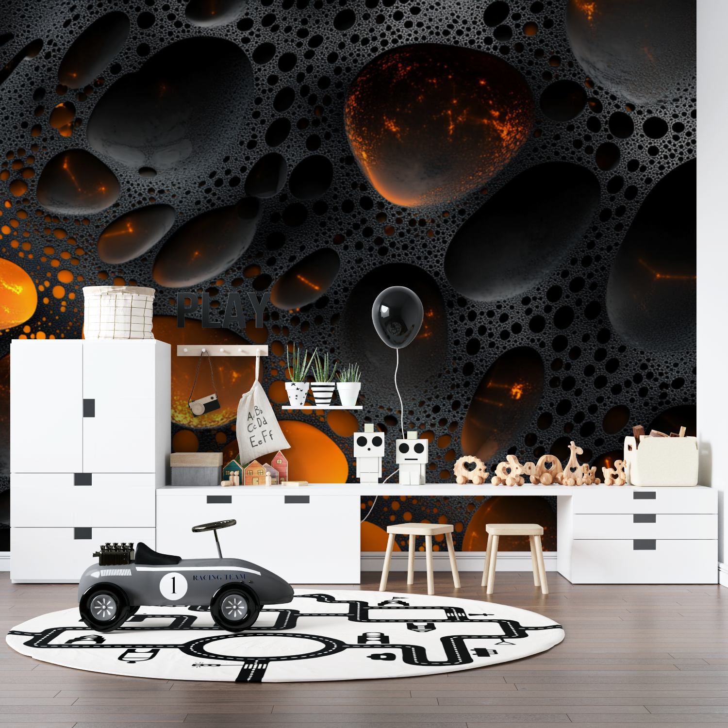 Papier peint effet neon gaming noir pano anime