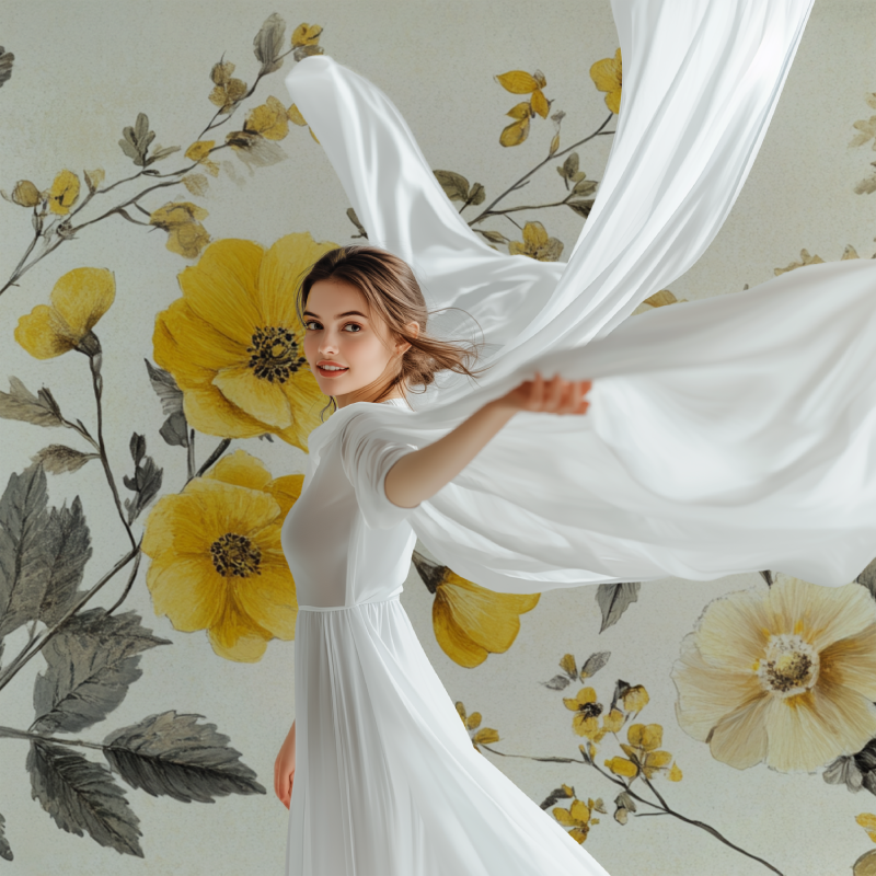 Papier peint vintage jaune fleur modele