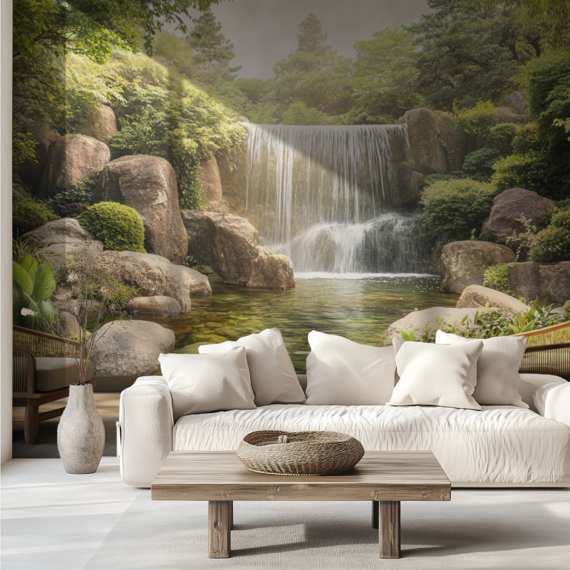 Papier peint trompe l oeil zen canape tendance