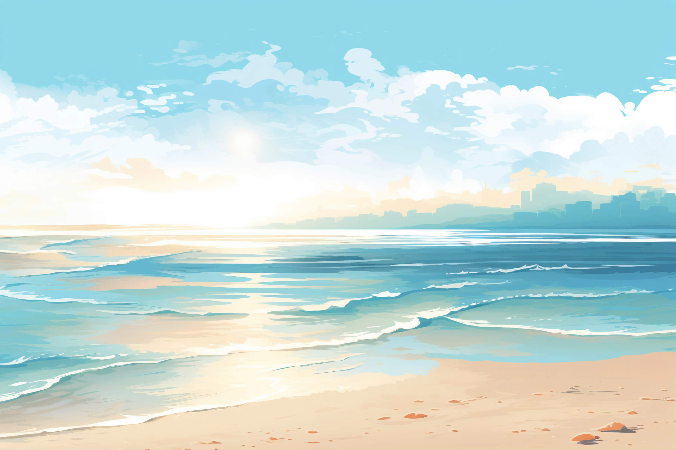 Papier Peint Aquarelle Plage Et Océan