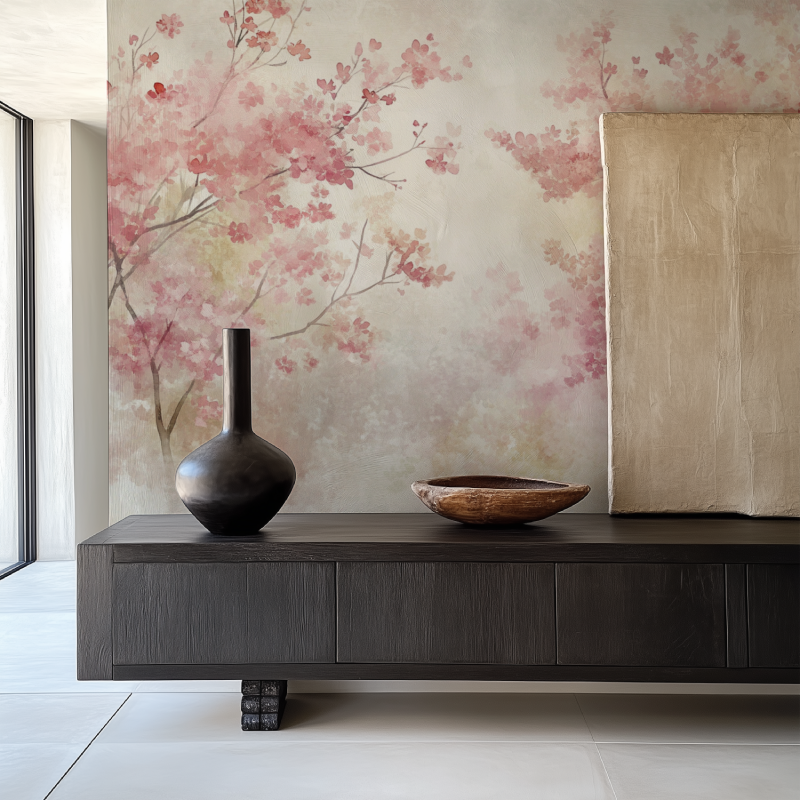 Papier peint arbre rose salle manger papier