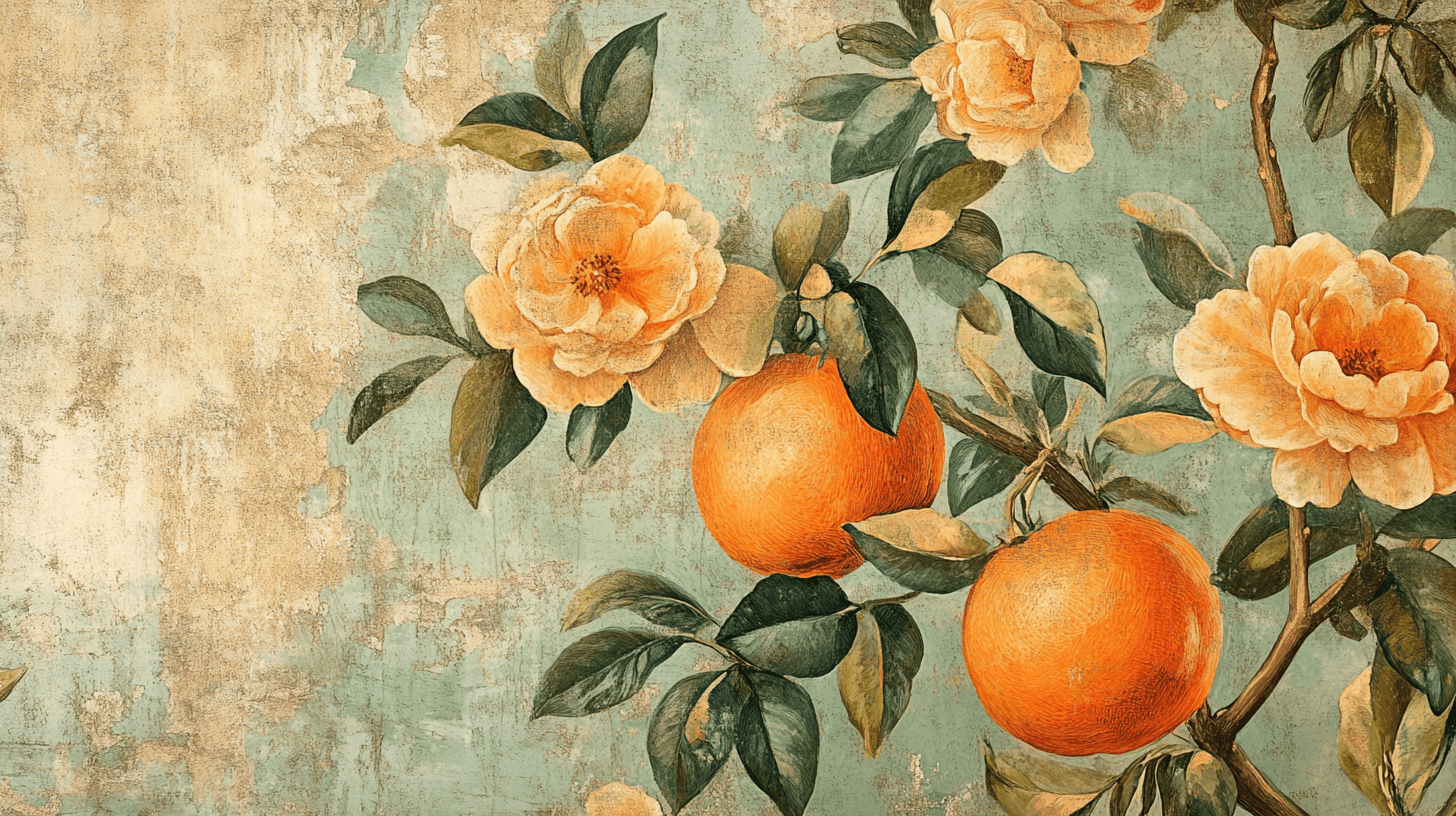 Papier Peint Vintage Fleurs Oranges