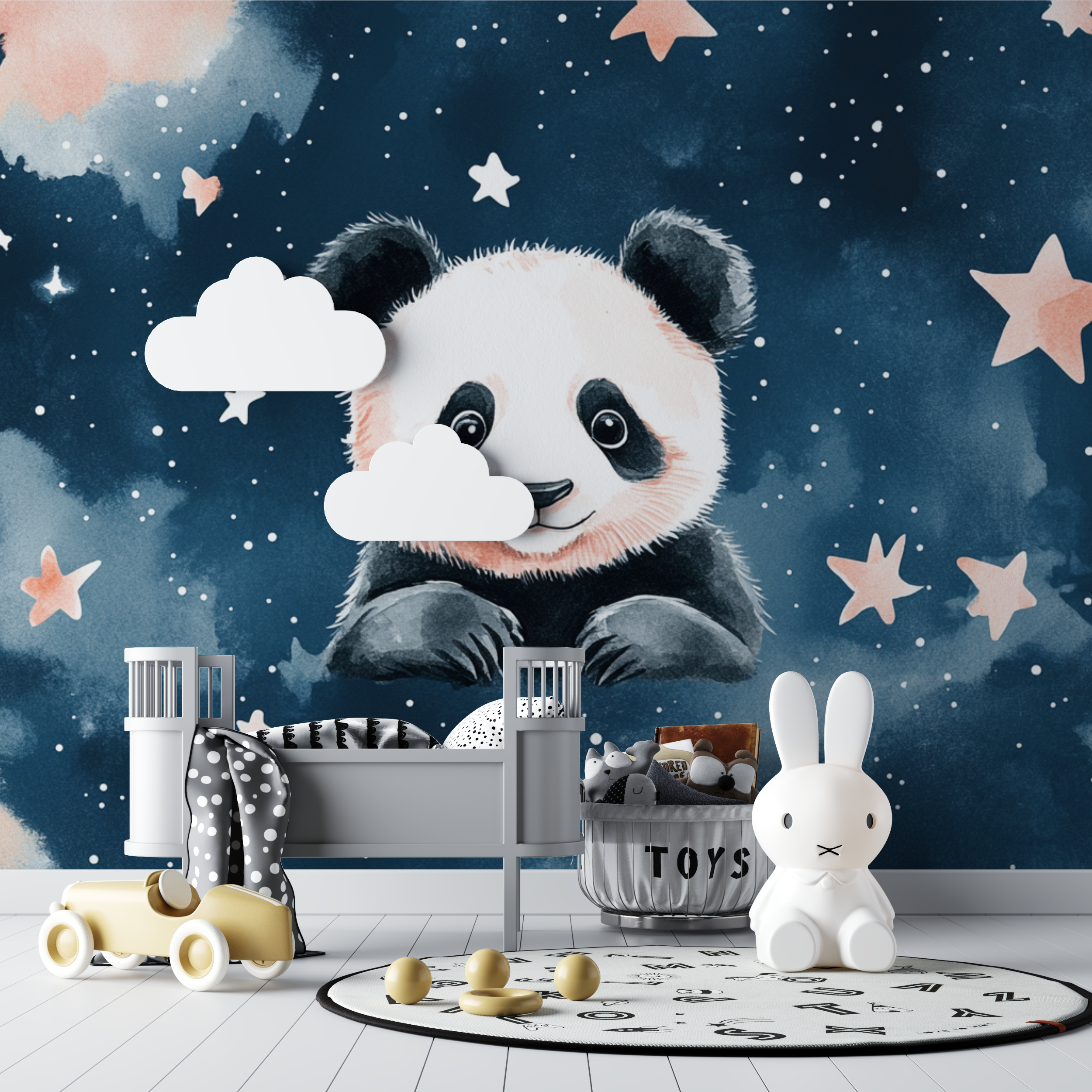 Papier peint panda et ciel etoile bebe tipi