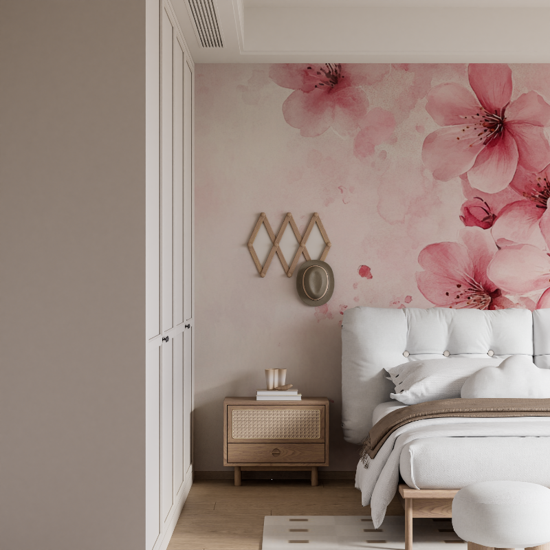 Papier peint aquarelle petales tombants mural