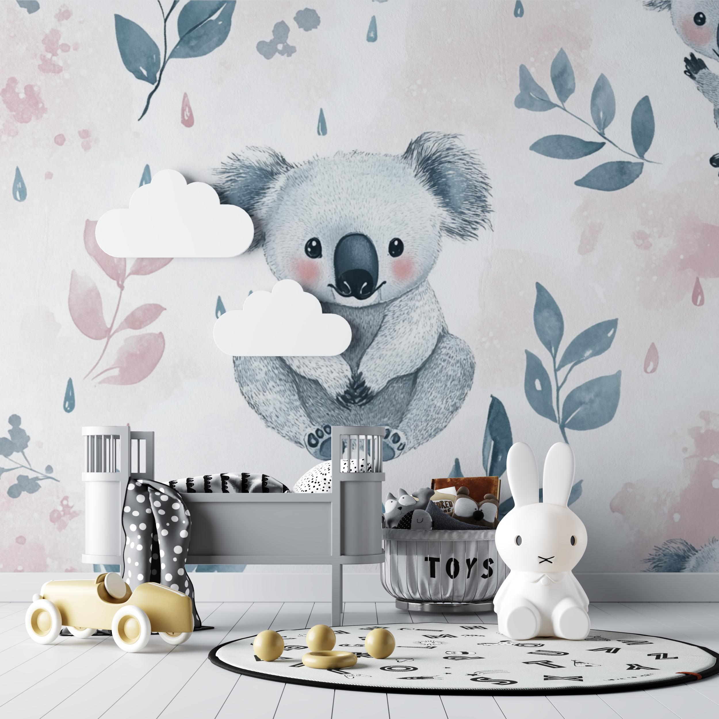 Papier peint koala et pluie douce bebe tipi