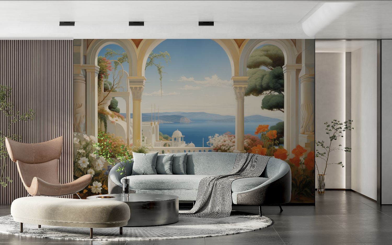 Papier peint aquarelle paysage mediterraneen tendance 2024