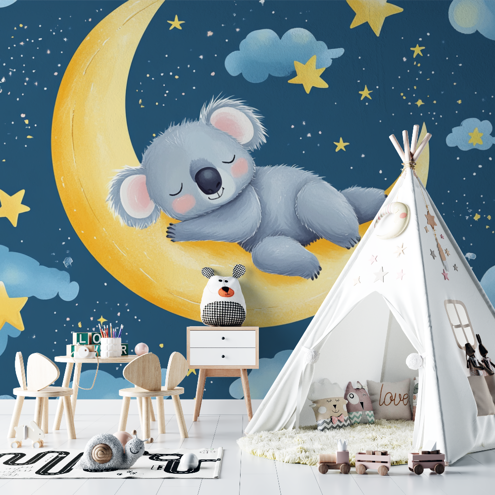 Papier peint koala endormi sur ...ssant de lune chambre bebe