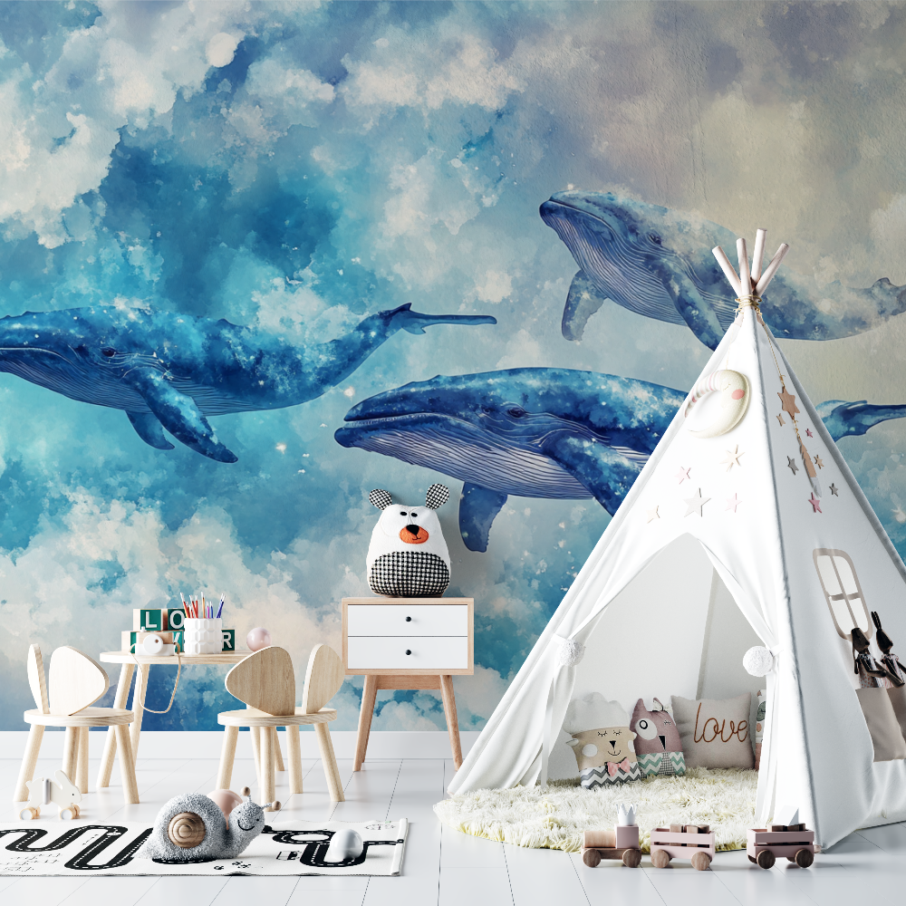 Papier peint marin baleine chambre bebe