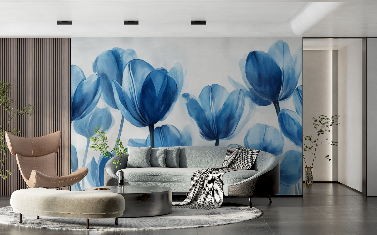 Papier peint tulipes bleues tendance 2024