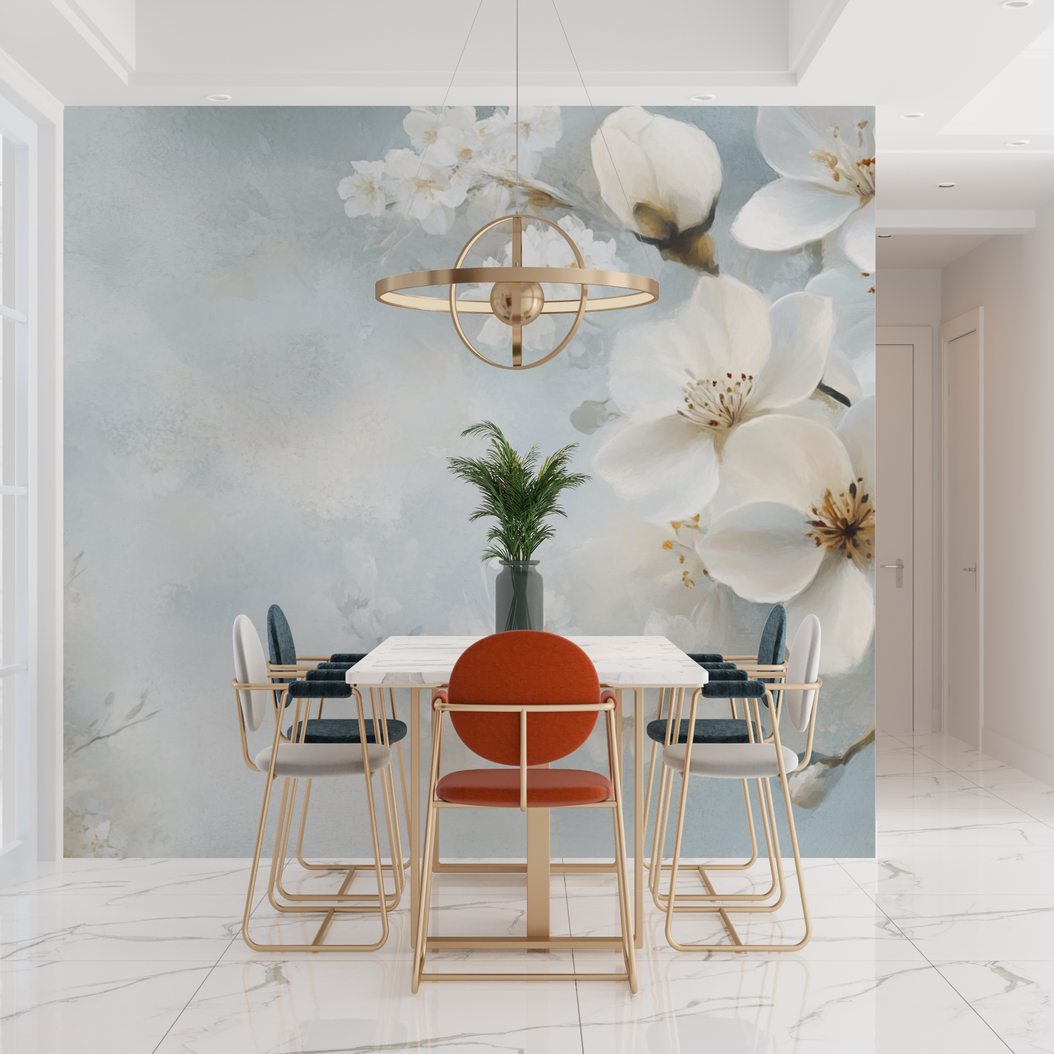 Papier peint aquarelle fleurs blanches delicates tendances