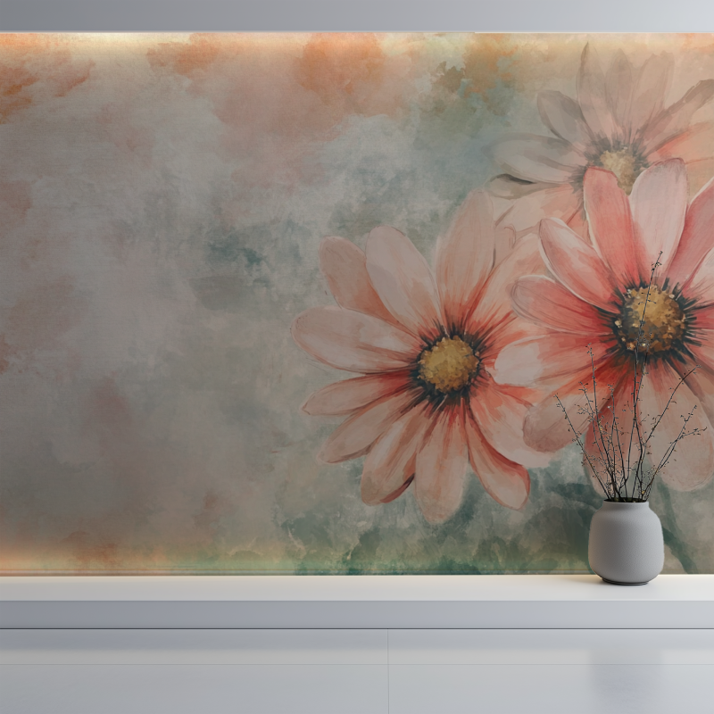 Papier peint mural fleur vintage mur blanc