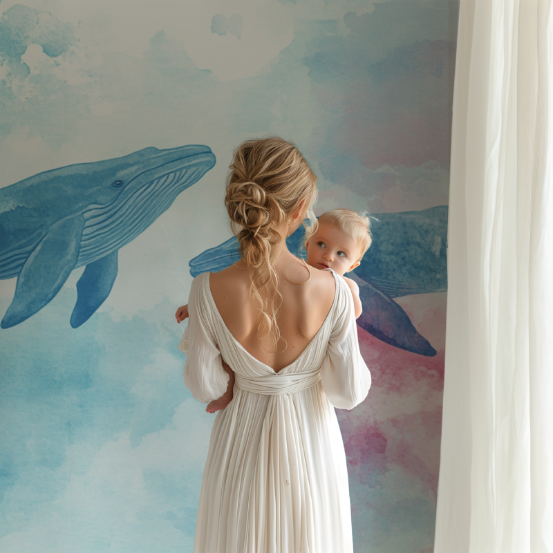 Papier peint baleine pastel bb123