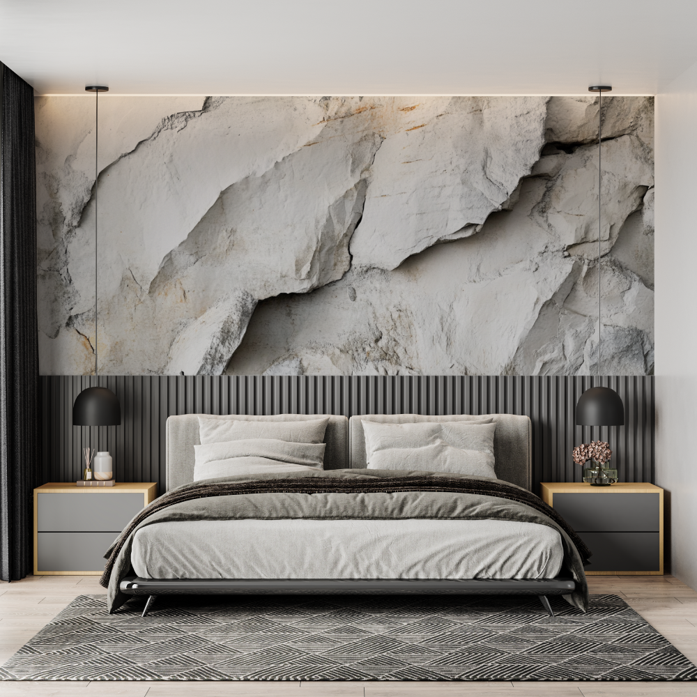 Papier peint pierre trompe l oeil chambre adulte tendance