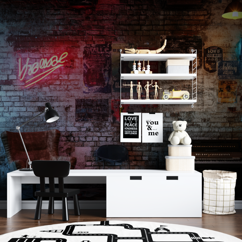 Papier peint brique et musique tapisserie chambre ados