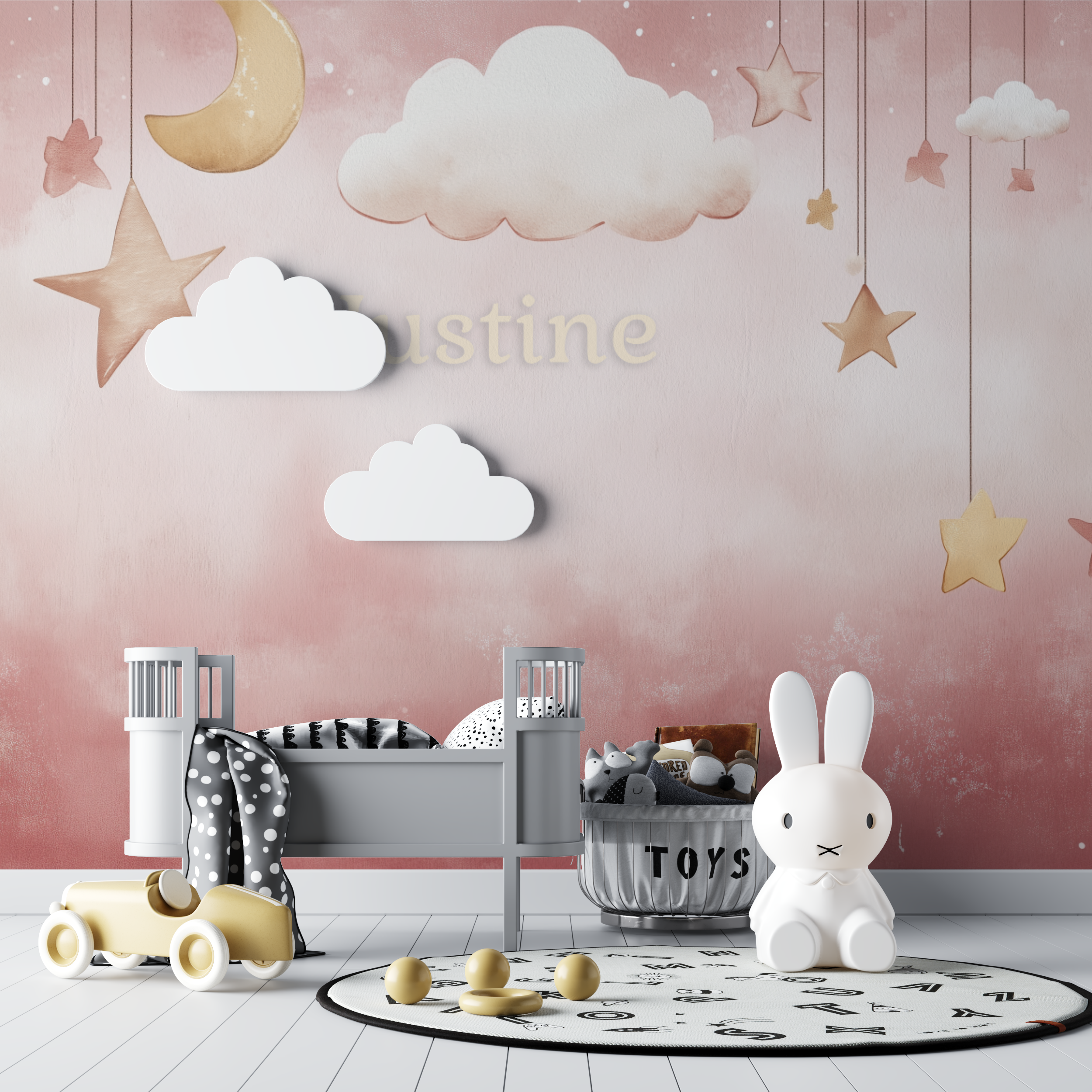 Papier peint prenom rose bebe tipi