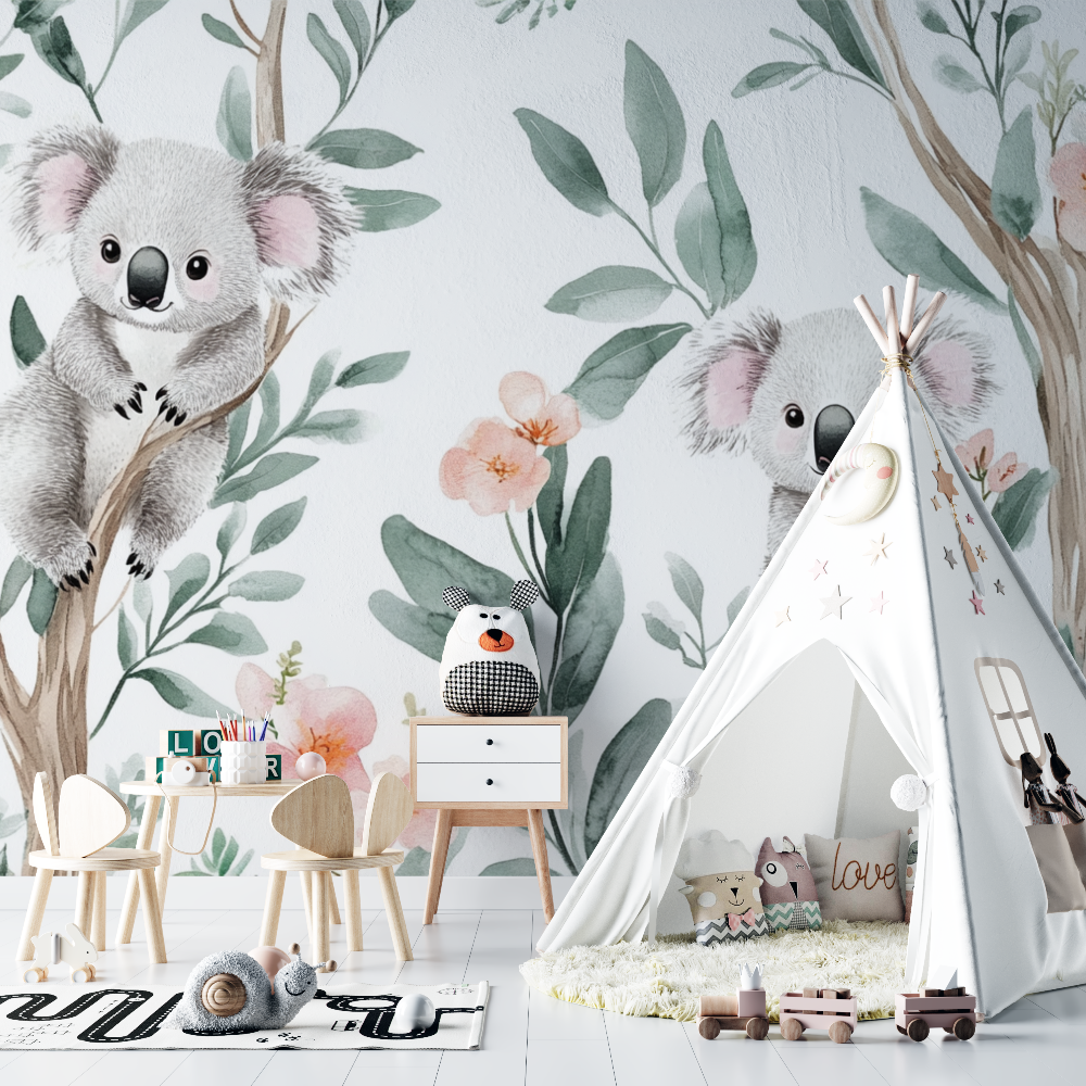 Papier peint koala dans un jardin aerien chambre bebe