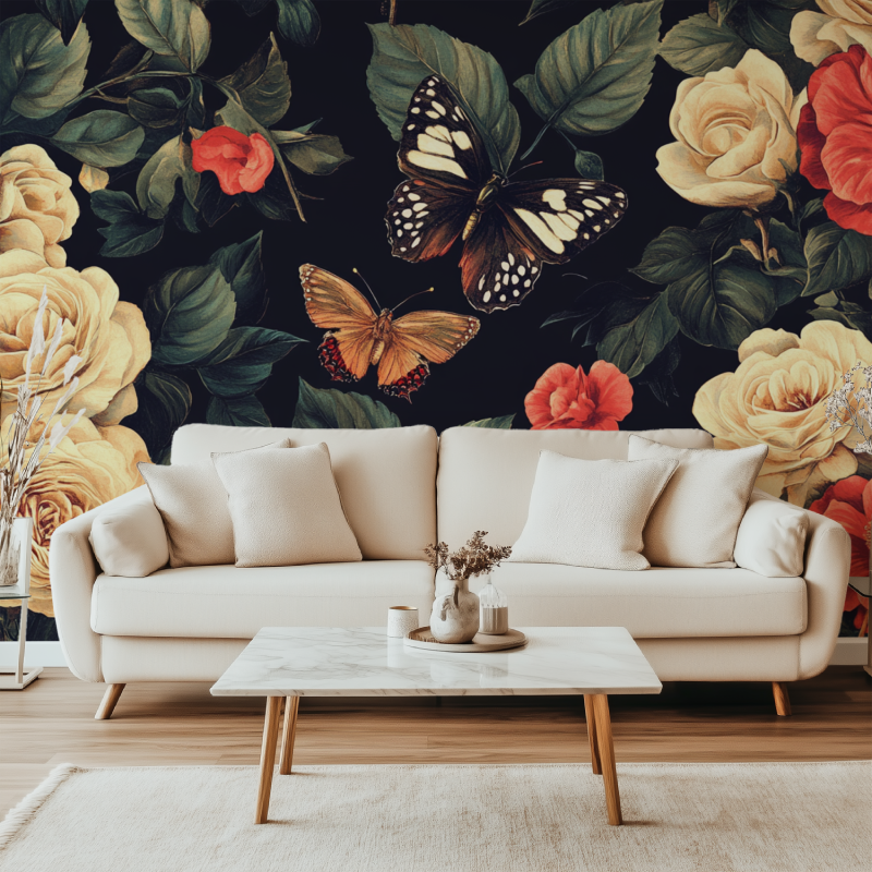 Papier peint fleur animaux canape simple