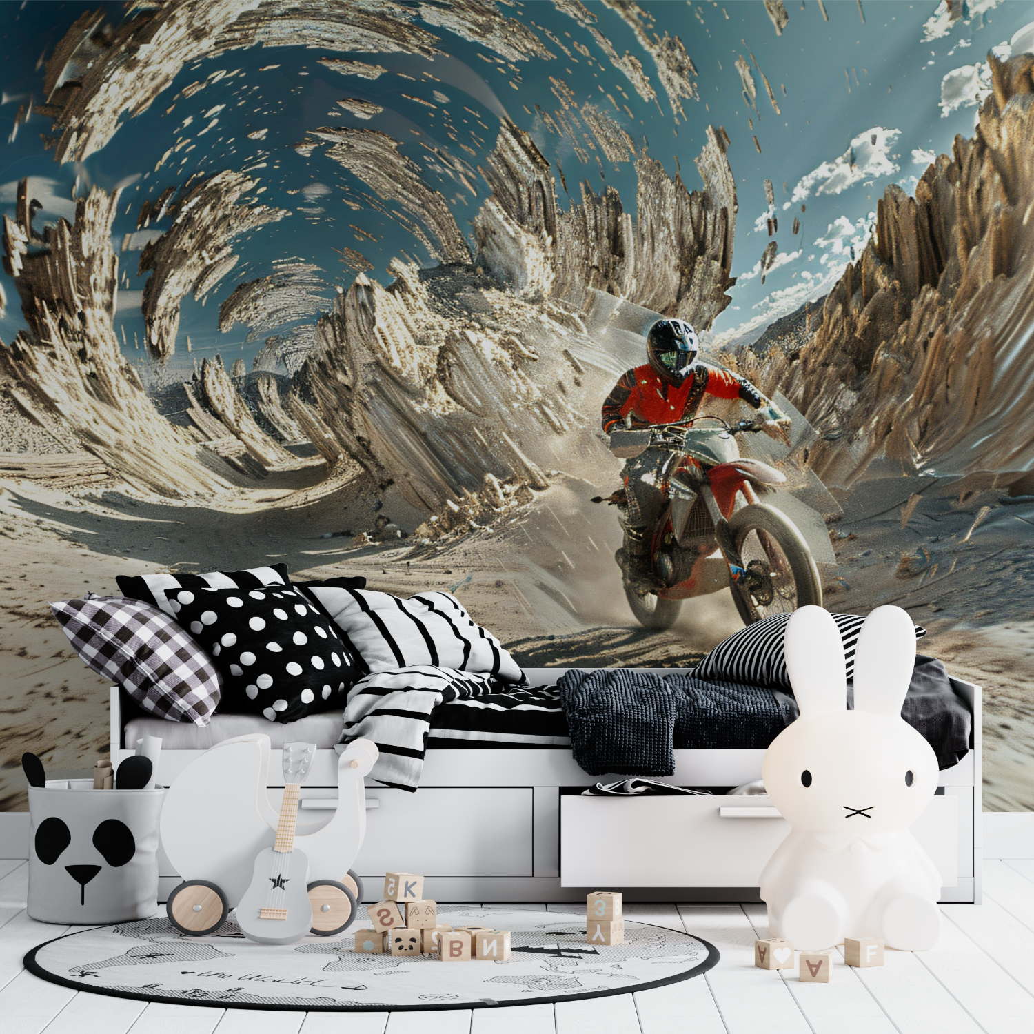 Papier peint moto cross trompe l oeil tapisserie ado