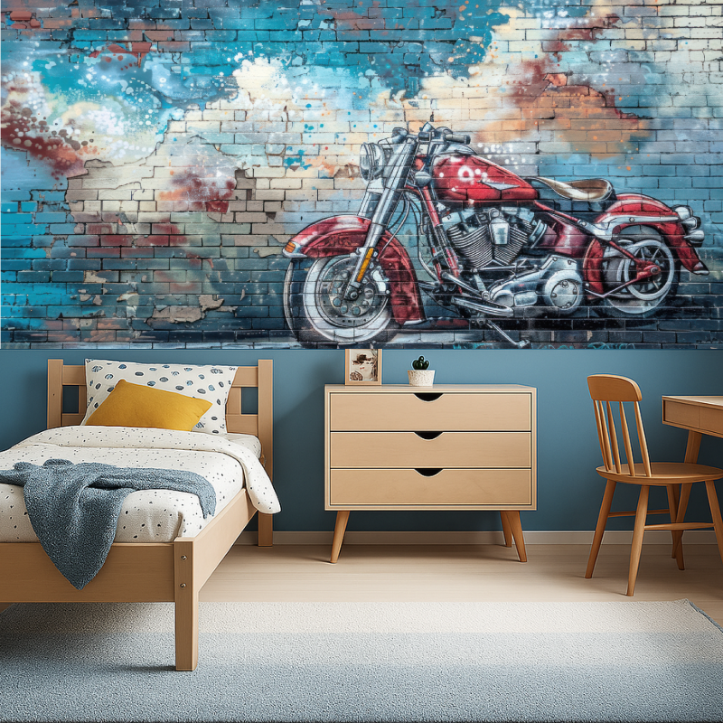 Papier peint graffiti moto briques garcon456