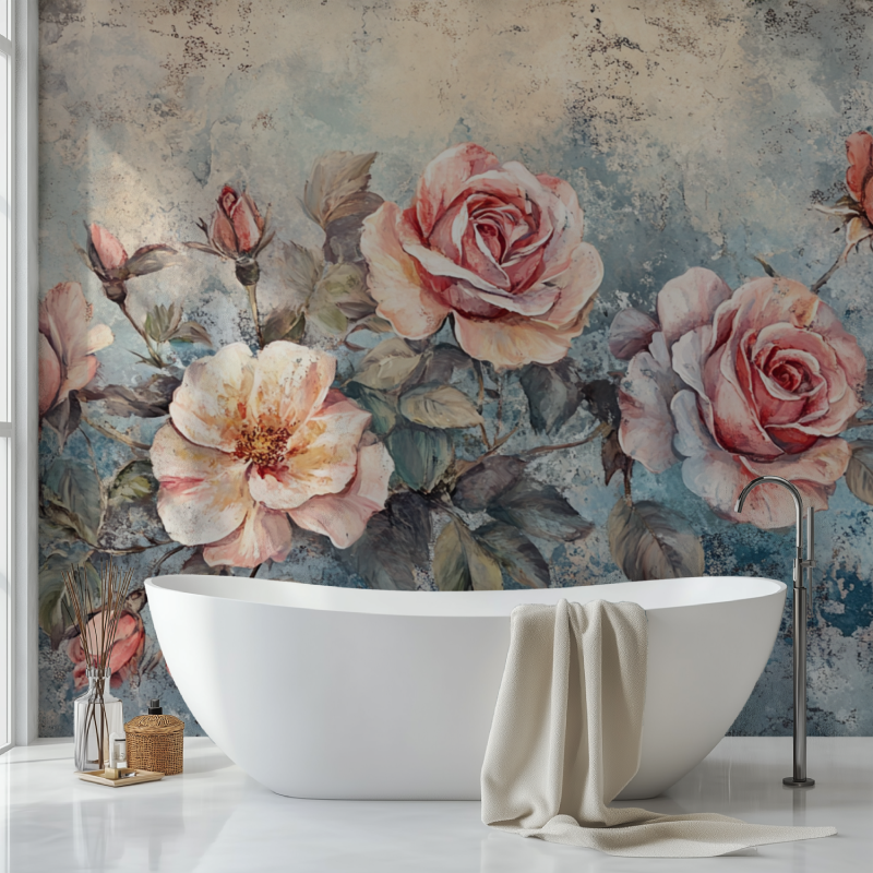 Papier peint fleur vintage sdb