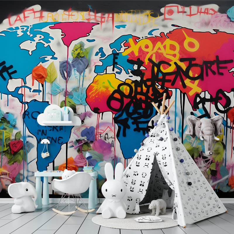 Papier peint carte du monde street art tapisserie murs