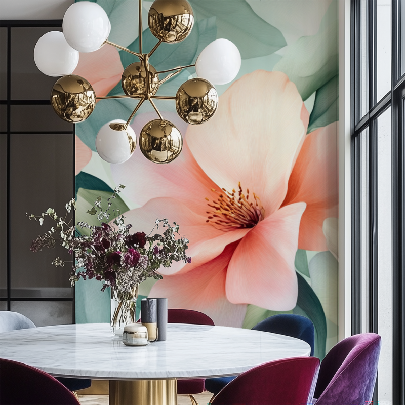 Papier peint fleur moderne en pointe salon chaise