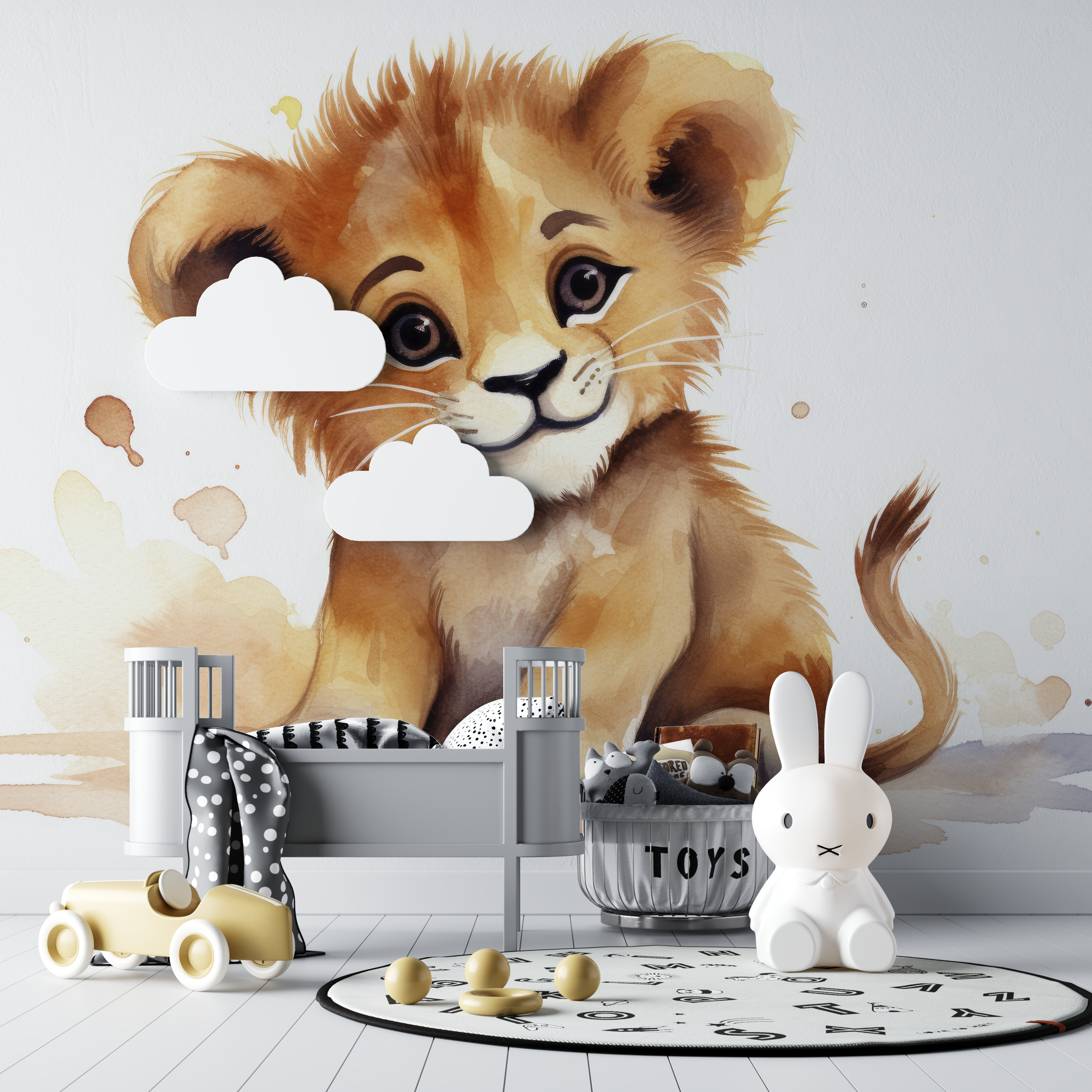 Papier peint lion bebe aquarelle bebe tipi