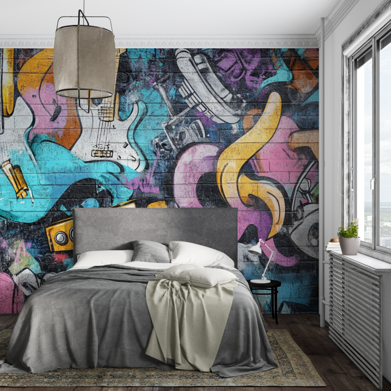 Papier peint tag panoramique musique piece ados