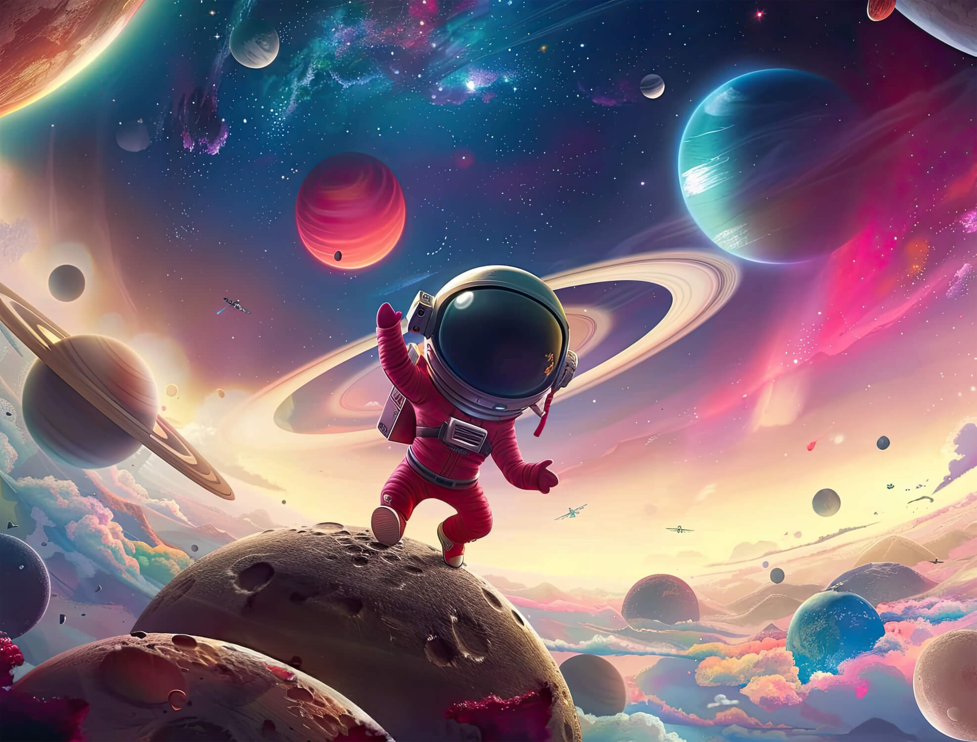 Papier peint garçon coloré spatiale