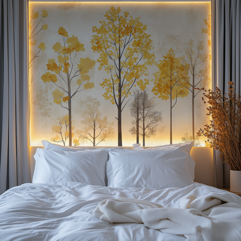 Papier peint arbre jaune chambre premium