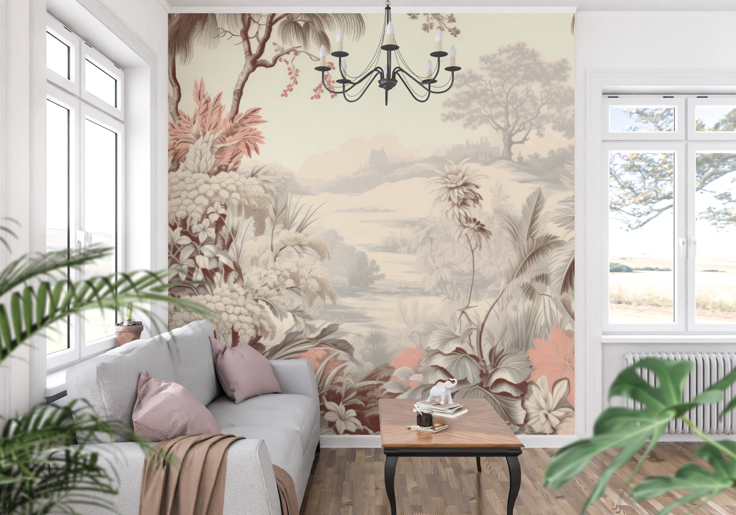 Papier Peint Toile De Jouy Jungle - panoramique-mur