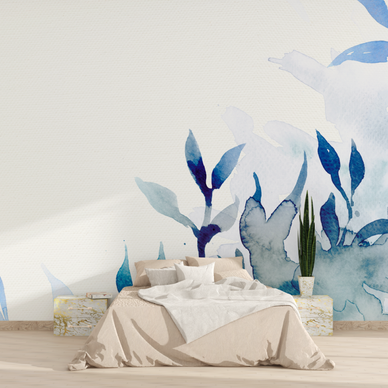 Papier peint aquarelle nature bleu tapisserie 2025