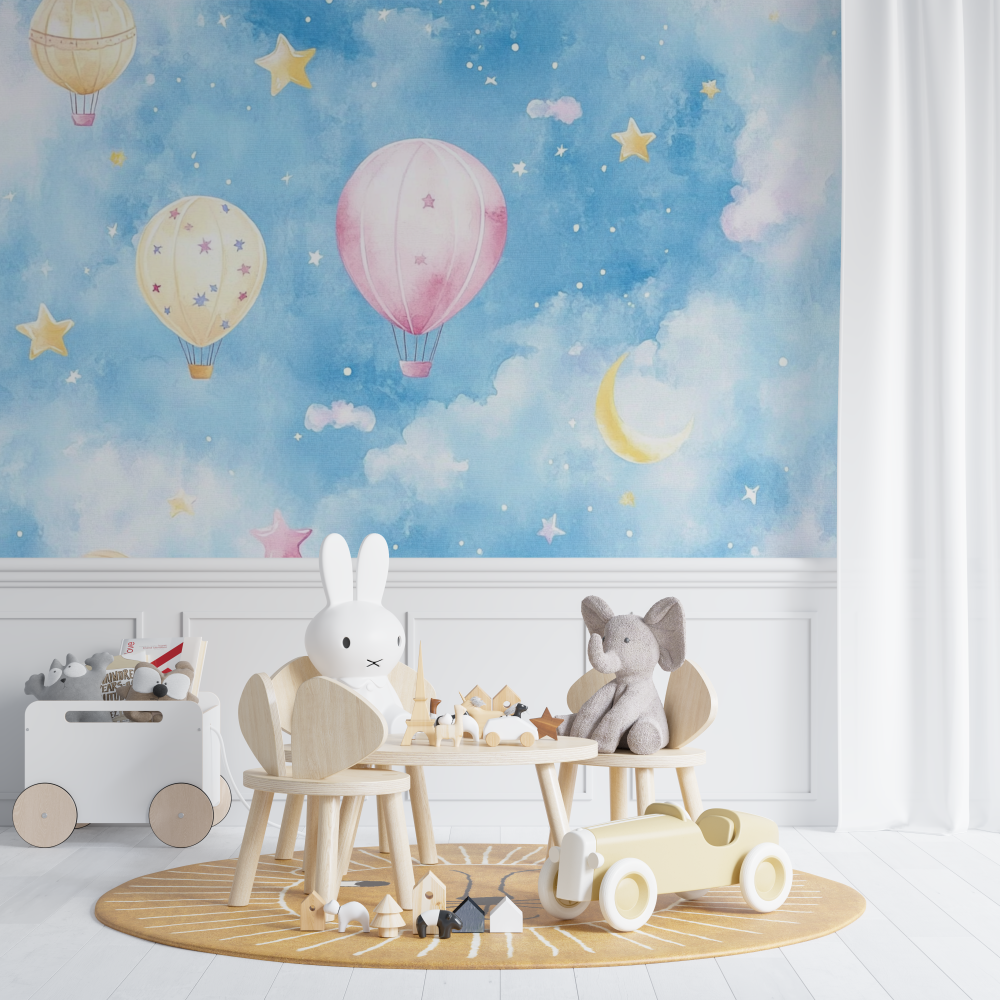 Papier peint montgolfiere et et...lticolores chambre de bebe