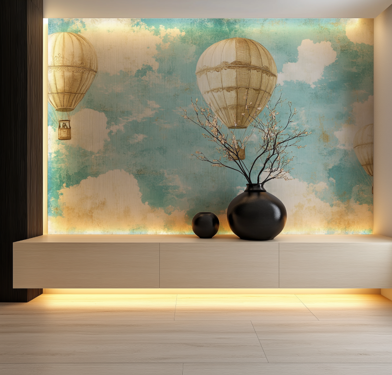 Papier peint vintage montgolfieres salon neon