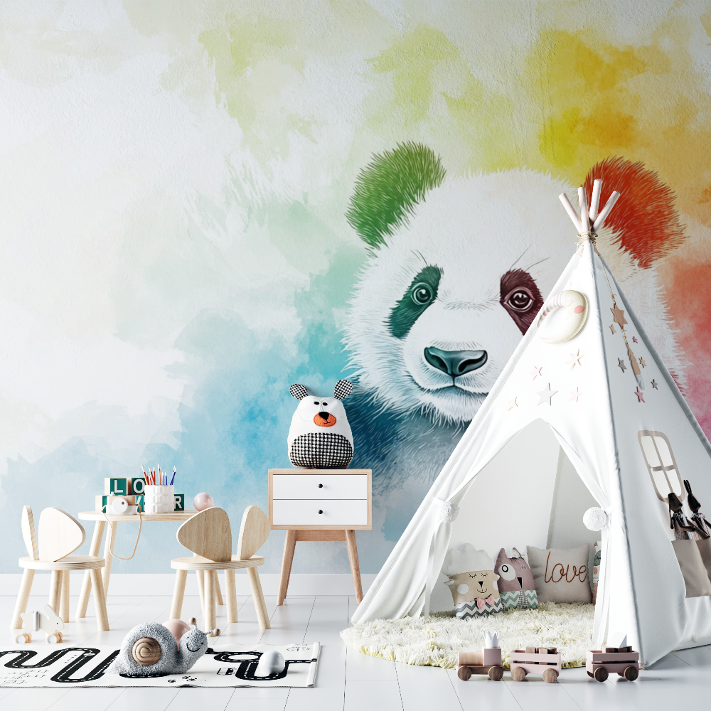 Papier peint panda arc en ciel chambre bebe