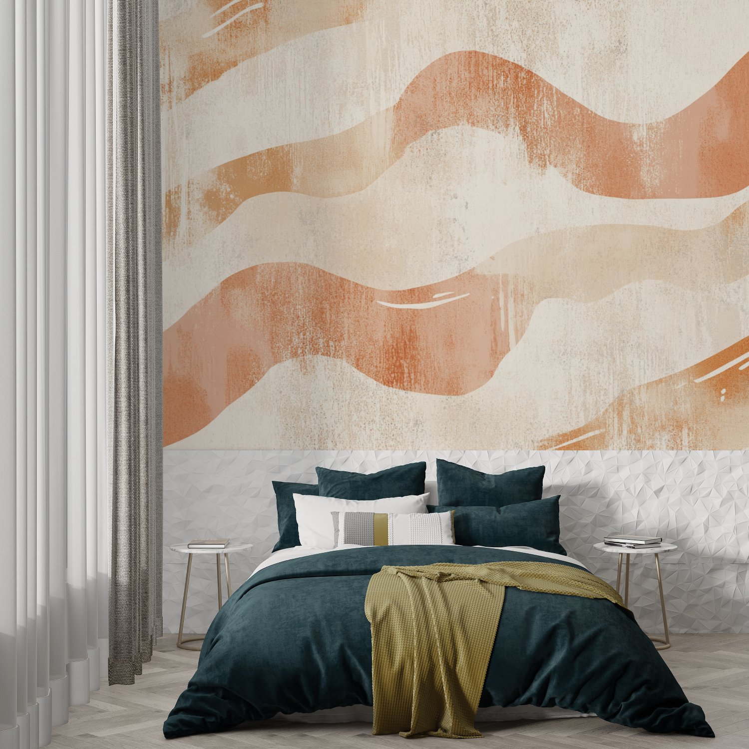 Papier peint terracotta et beige tendance trompe loeil