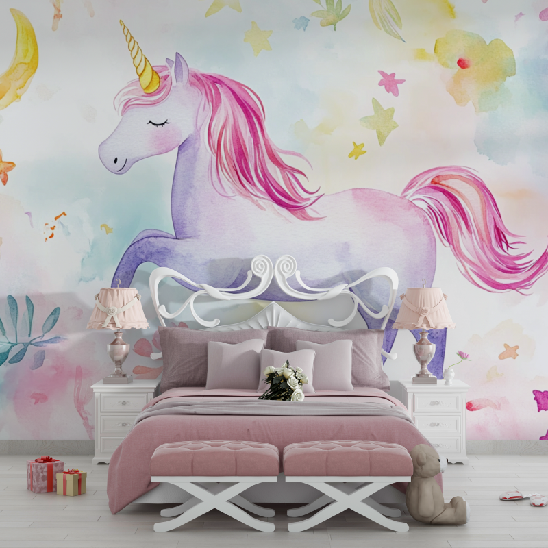 Papier peint deco licorne blanc...que blanche chambre filles