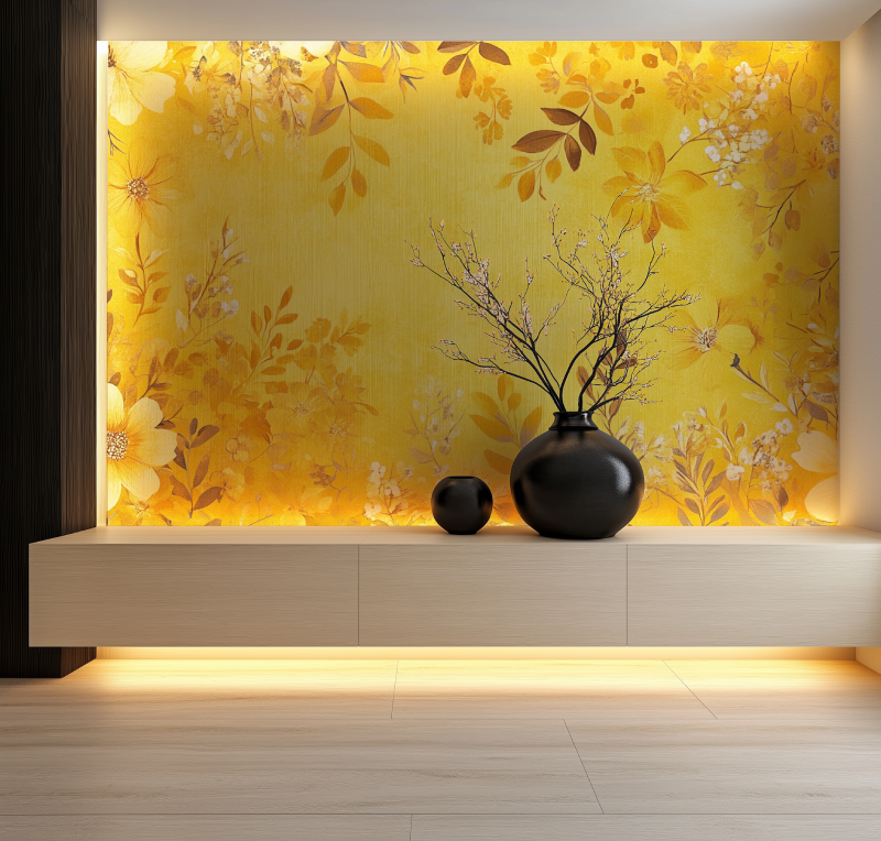 Papier peint vintage jaune salon neon