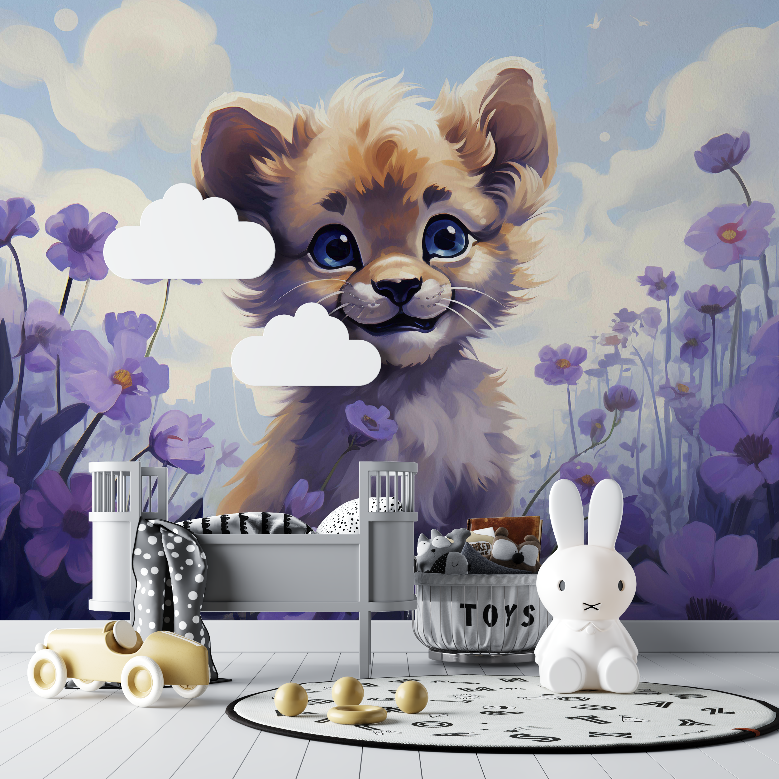 Papier peint lion violet bebe tipi