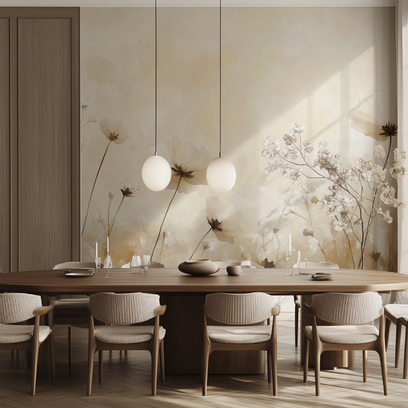 Papier peint fleur pissenlit salle manger tendance