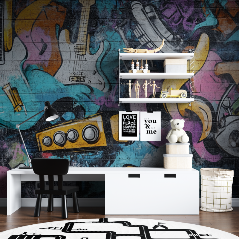 Papier peint tag panoramique musique tapisserie chambre ados