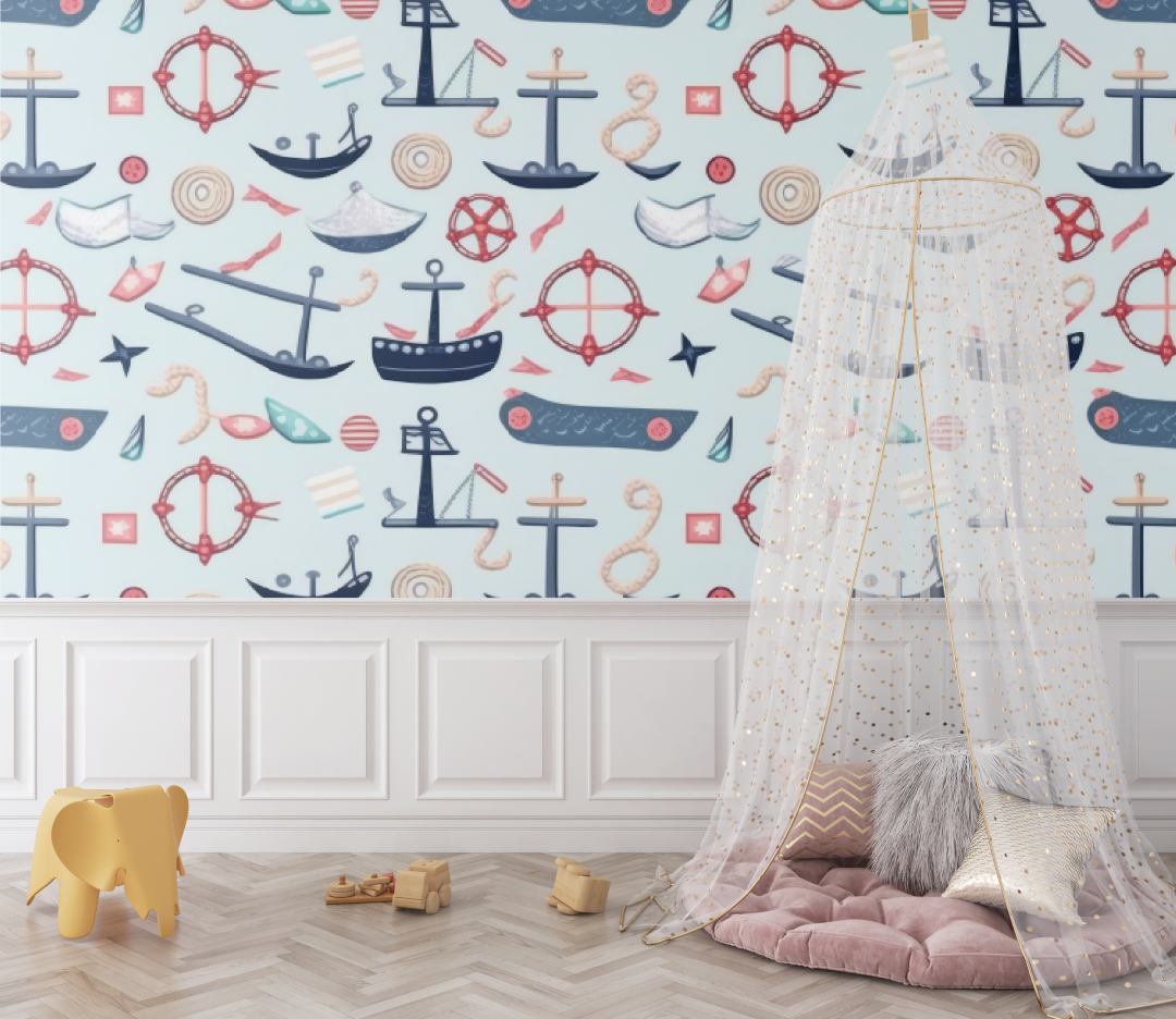 Papier peint bébé motif nautique - bebe