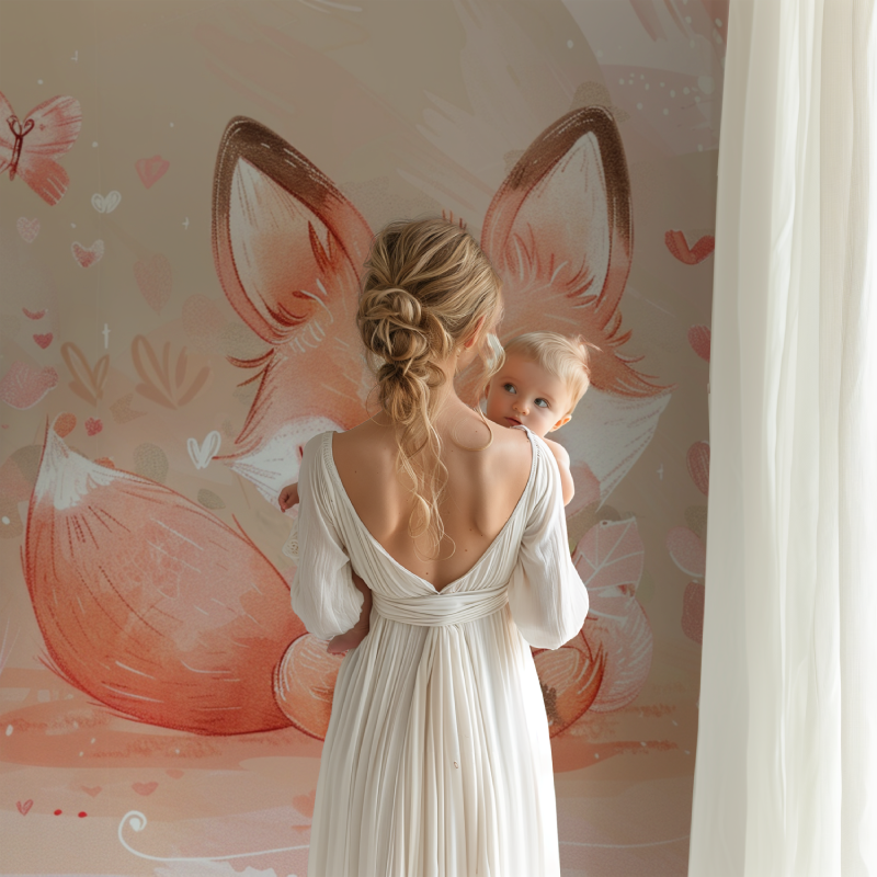 Papier peint renard bebe aquarelle fille bb123